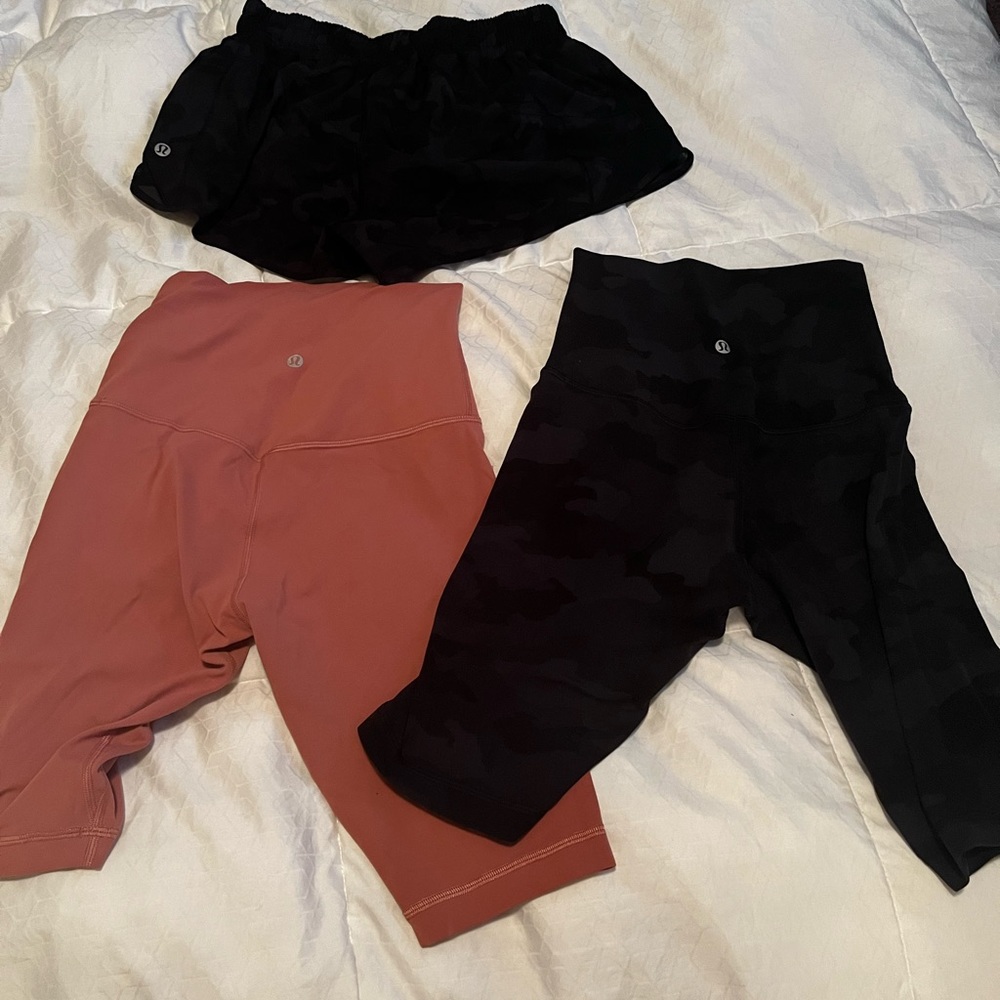2 lululemon biker shorts S4. one running short S6